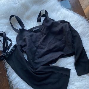 Zara Black Cold Shoulder Top with Bell Sleeves & Tie Detailing Size Medium